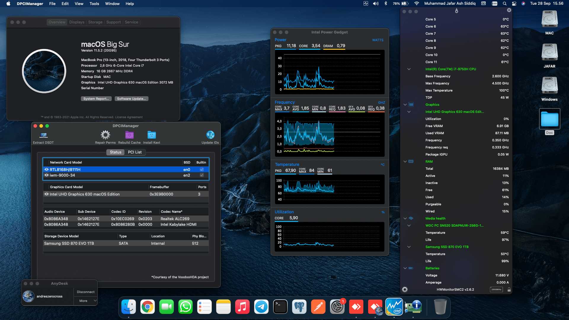 Success Hackintosh macOS Big Sur 11.5.2 Build 20G95 in MSI Gaming GF63 Thin 9SC-621ID